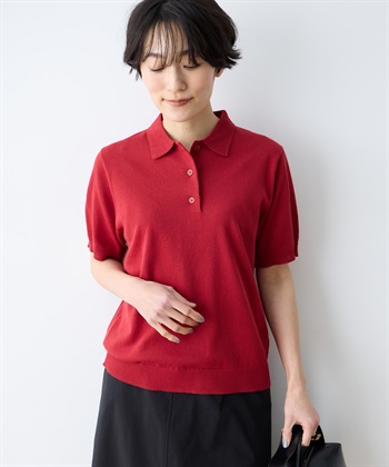 ポロカラーニット【ハンドウォッシャブル】(レッド-M)