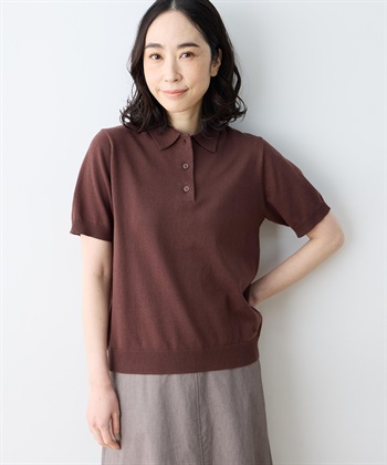ポロカラーニット【ハンドウォッシャブル】(ブラウン-M)