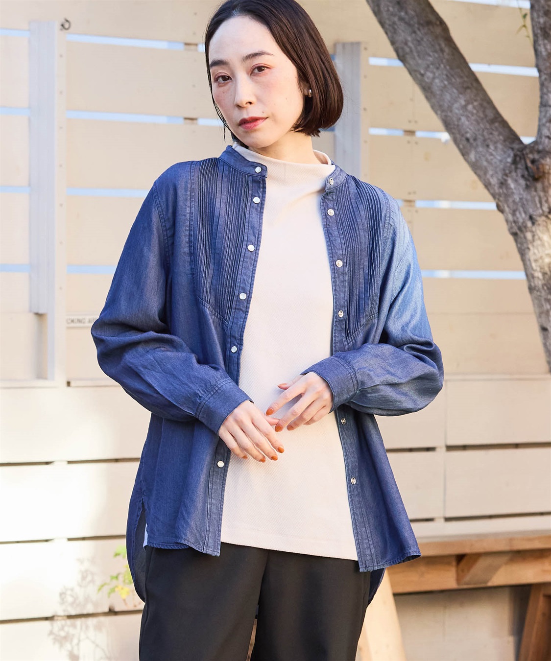 RACHEL COMEY ダークデニムシャツ テンセルデニムピンタックシャツ DECOY｜クロスプラス公式通販サイト
