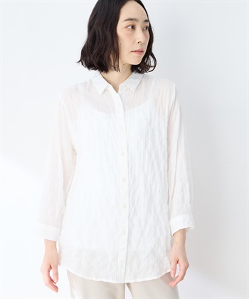 ドビーシャーリングチュニックブラウス(ホワイト-9号)