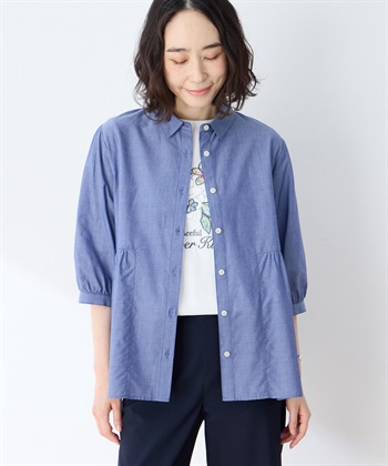 ペプラムブラウス(ブルー-9号)