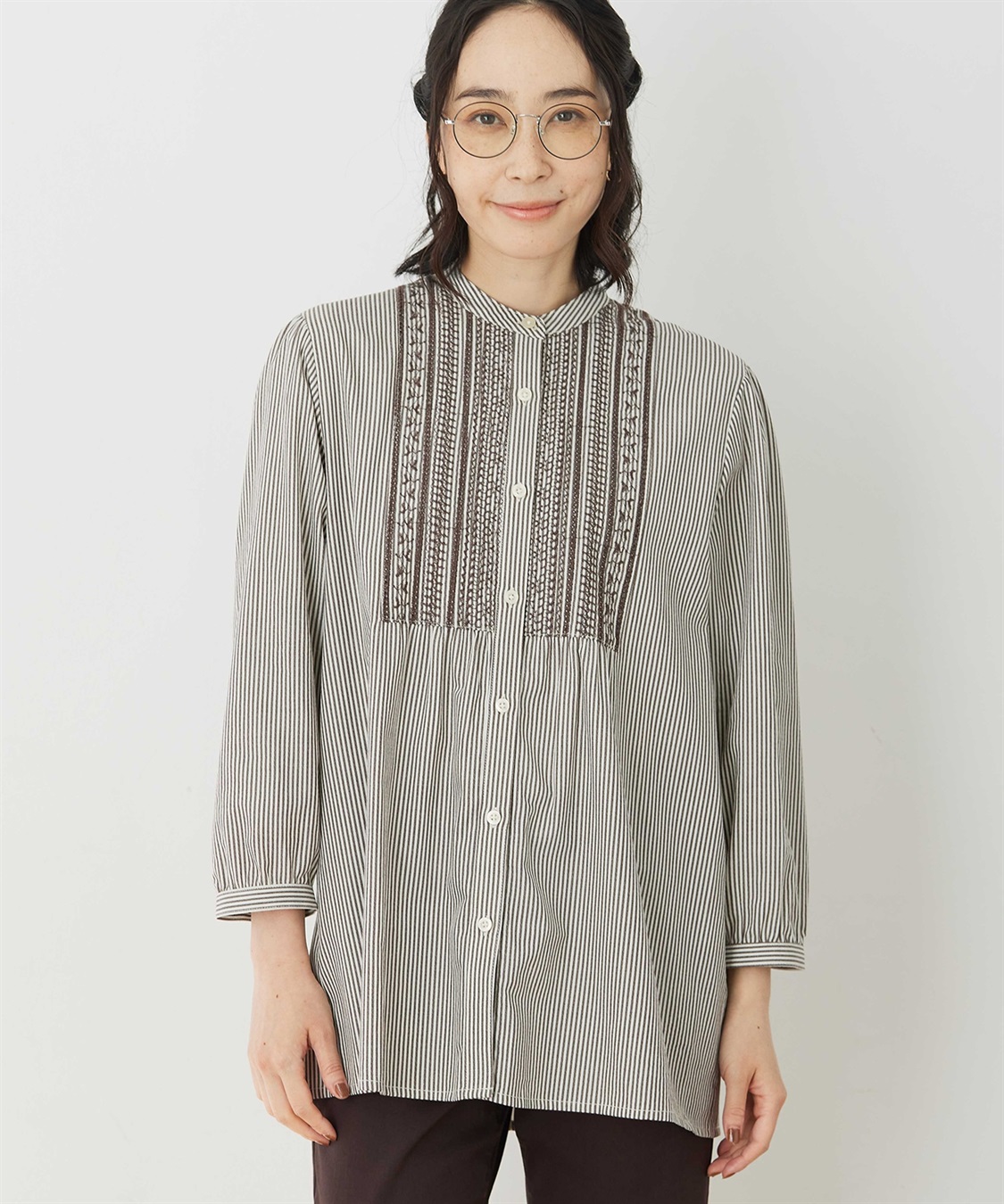 DECOY 刺しゅうストライプブラウス_main