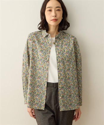 リバティプリントブラウス(ブルー-9号)