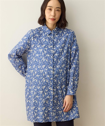 リバティプリントチュニックブラウス(ブルー-9号)