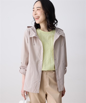 ギンガムフードシャツジャケット(ベージュ-7号)