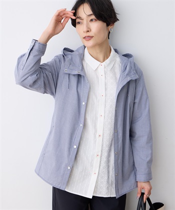 ギンガムフードシャツジャケット(ブルー-7号)