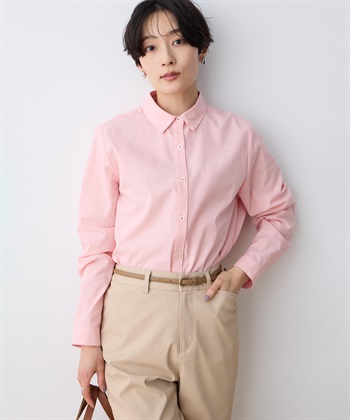 レギュラーカラーシャツブラウス【綿100％・シワになりにくい】(ピンク-9号)