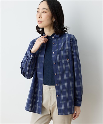 【chiyoさんコラボ】ロンドンマーチチェックブラウス【オーガニックコットンブレンド】(ネイビー-9号)