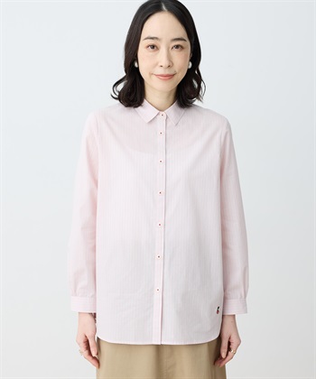 【chiyoさんコラボ】ロンドンマーチストライプブラウス【オーガニックコットンブレンド】(ピンク-9号)