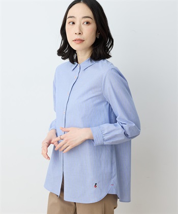 【chiyoさんコラボ】ロンドンマーチストライプブラウス【オーガニックコットンブレンド】(ブルー-9号)