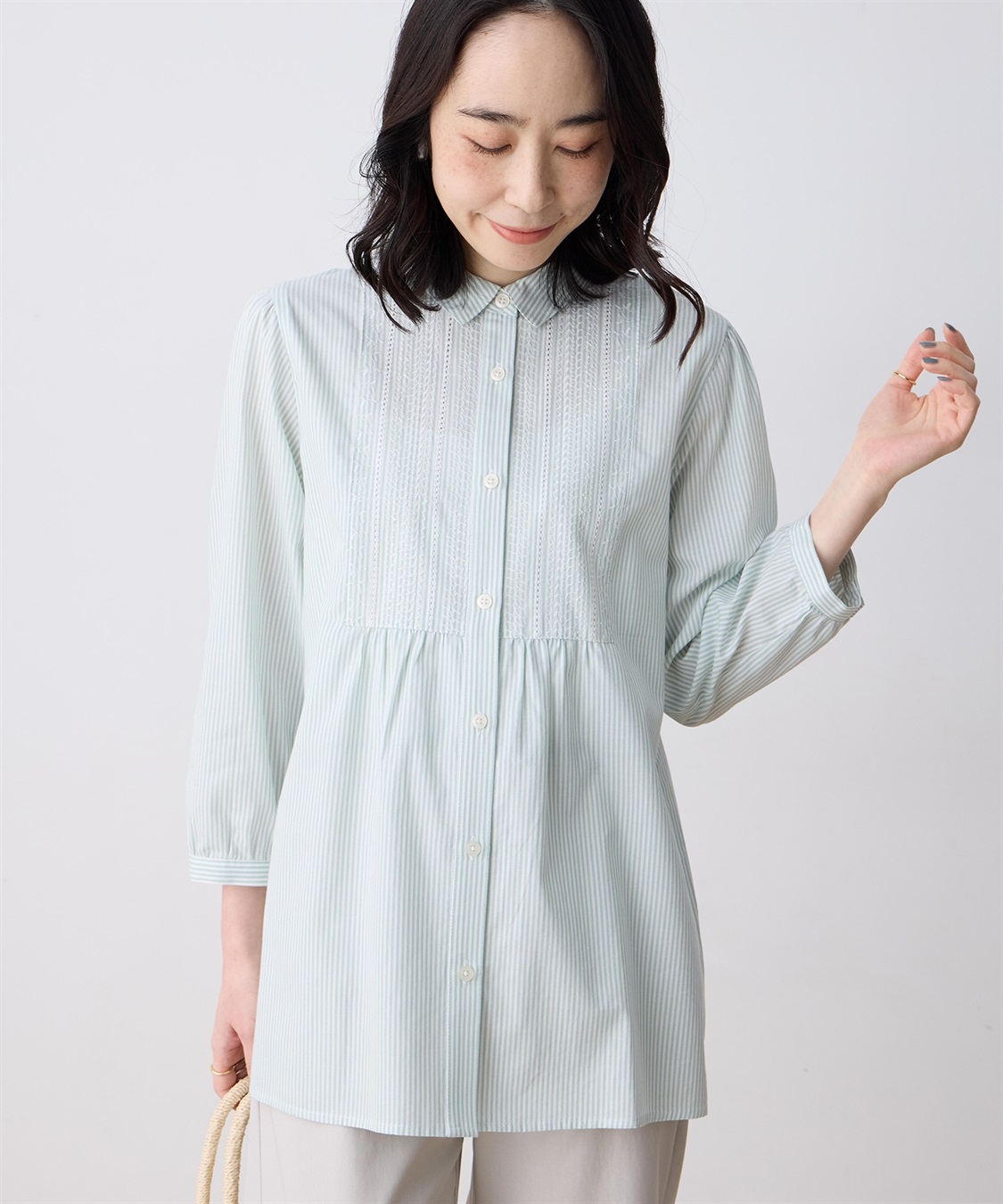 DECOY 刺しゅうストライプブラウス_main