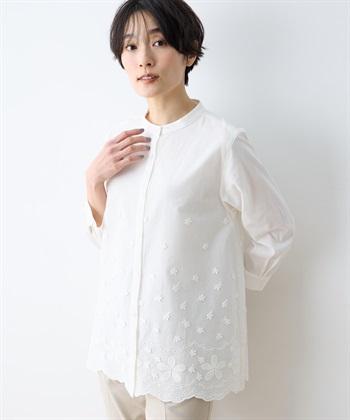 フラワープリント刺繍ブラウス(ホワイト-9号)