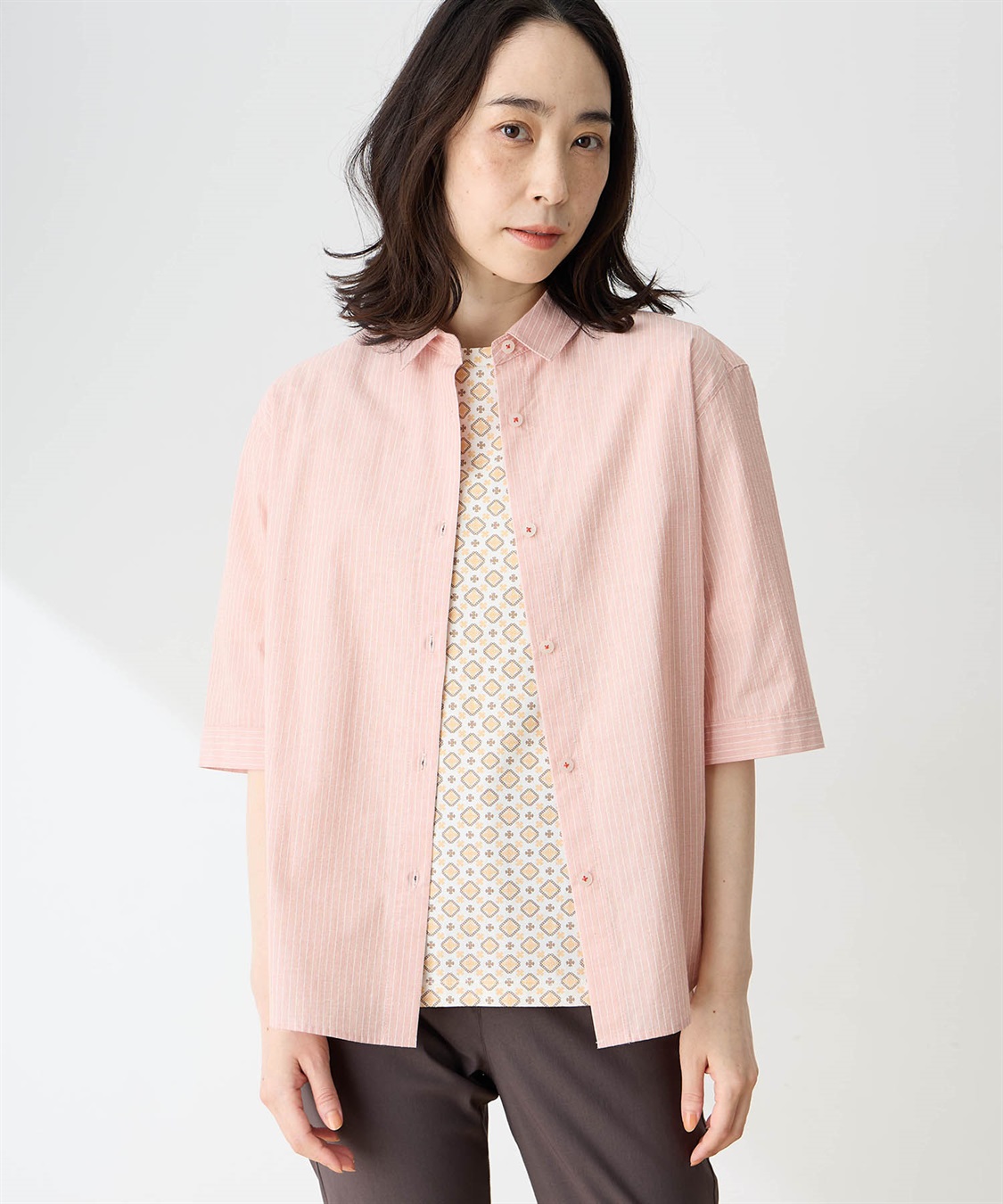 DECOY ひやさらコットンストライプシャツ【冷感】【UVカット】【ひやさら・UVカット・オーガニックコットン】_main