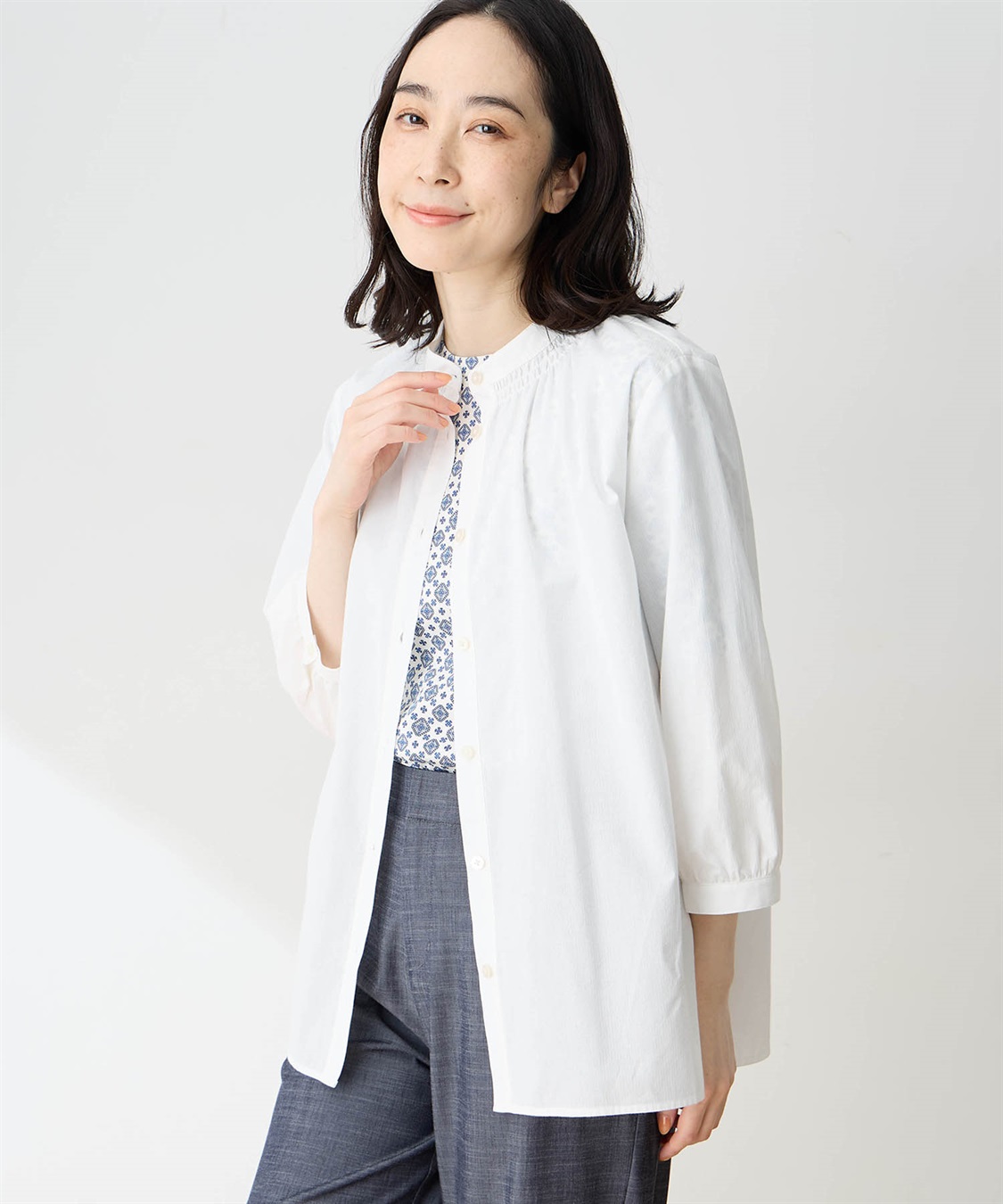 DECOY ひやさらコットンギャザーシャツ【冷感】【UVカット】【ひやさら・UVカット・オーガニックコットン】_main