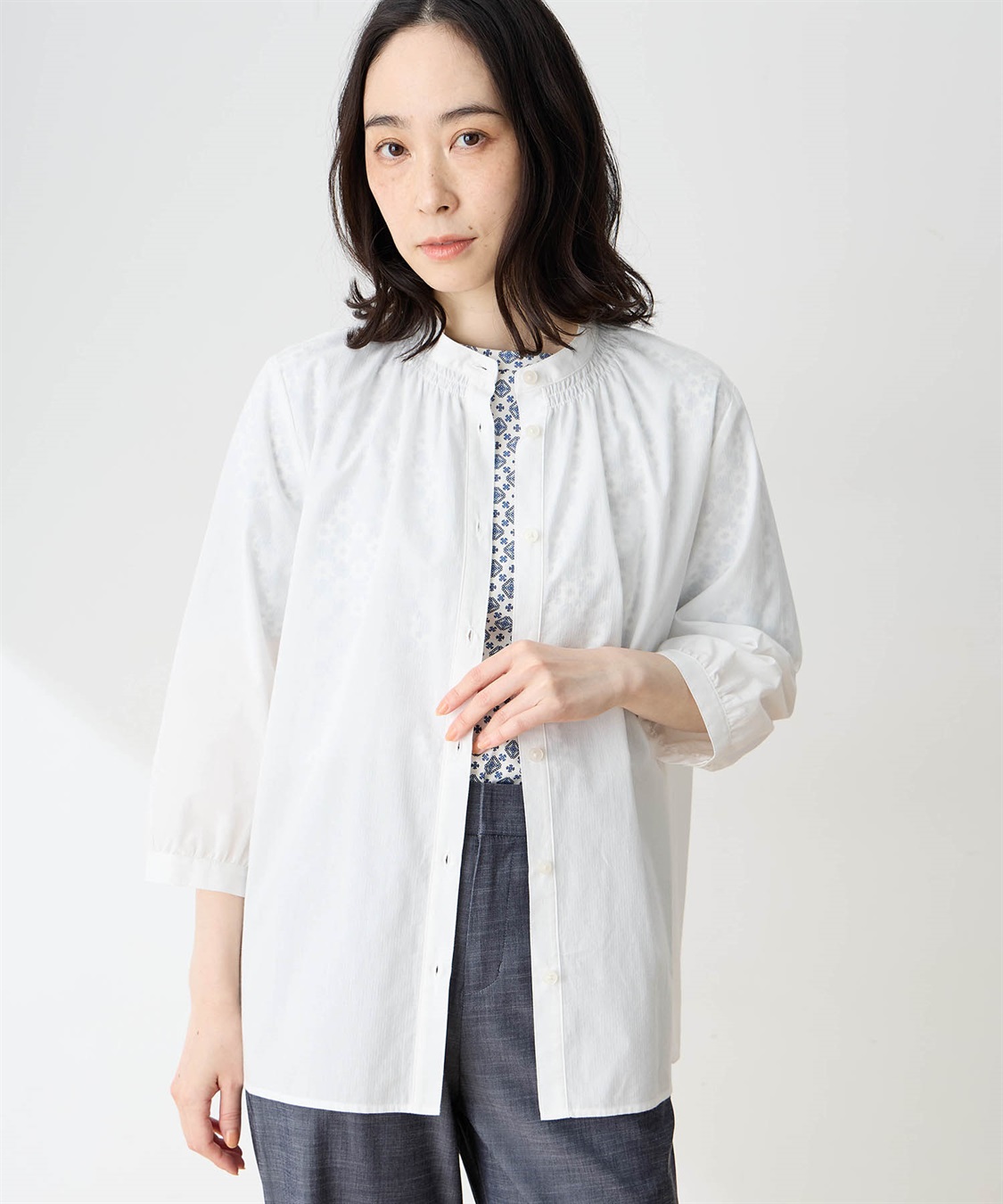 DECOY ひやさらコットンギャザーシャツ【冷感】【UVカット】【ひやさら・UVカット・オーガニックコットン】_variation_1