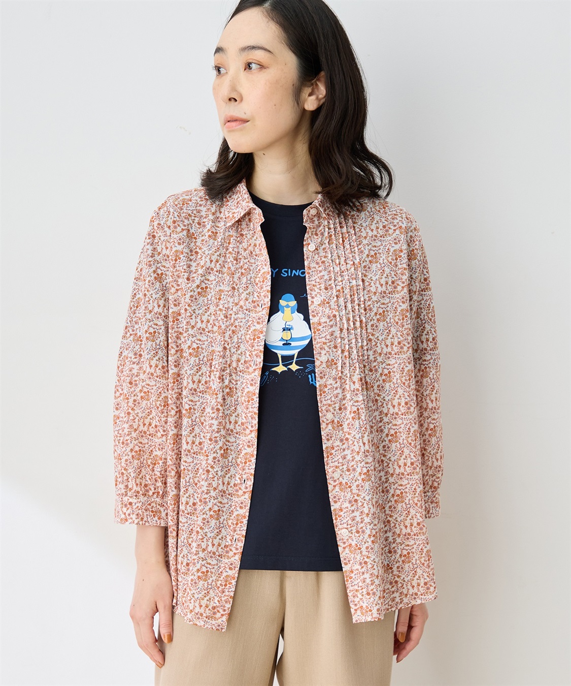 コットンジョーゼット総柄プリントブラウス【オーガニックコットン100