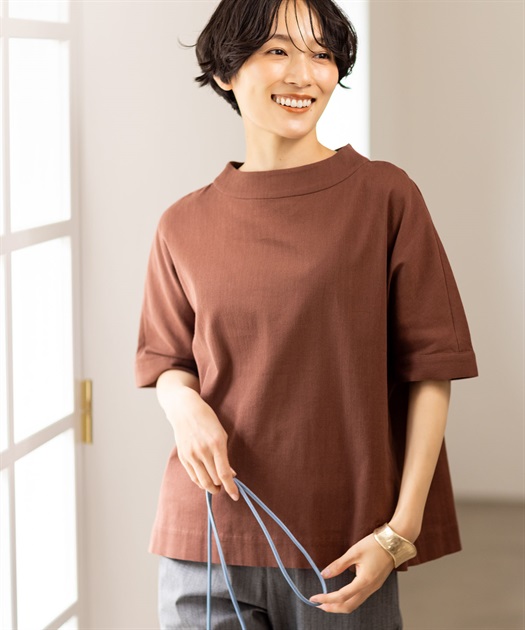 【高島ちぢみ】モックネックハーフスリーブプルオーバー