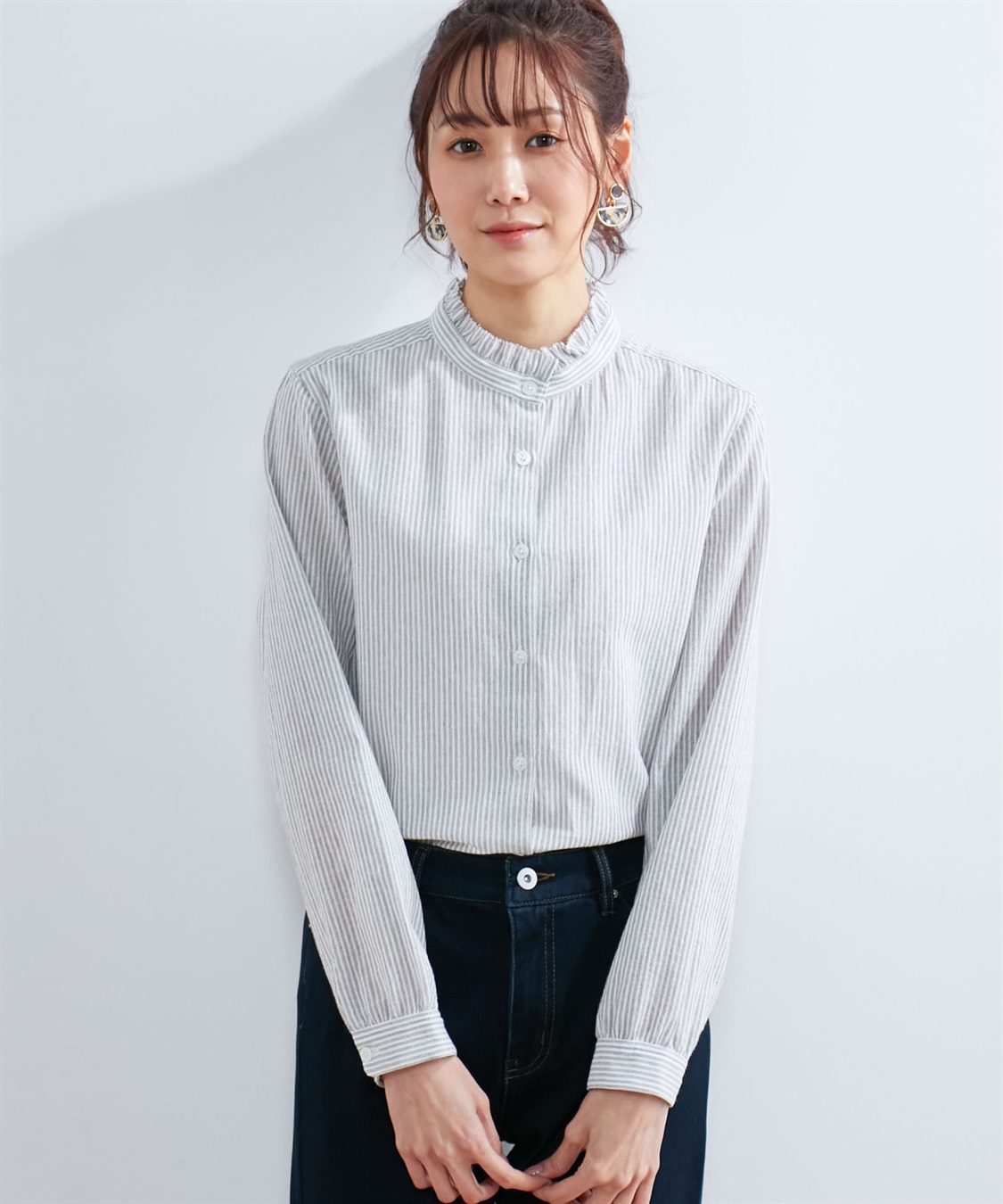 DECOY 衿フリルストライプブラウス_variation_1