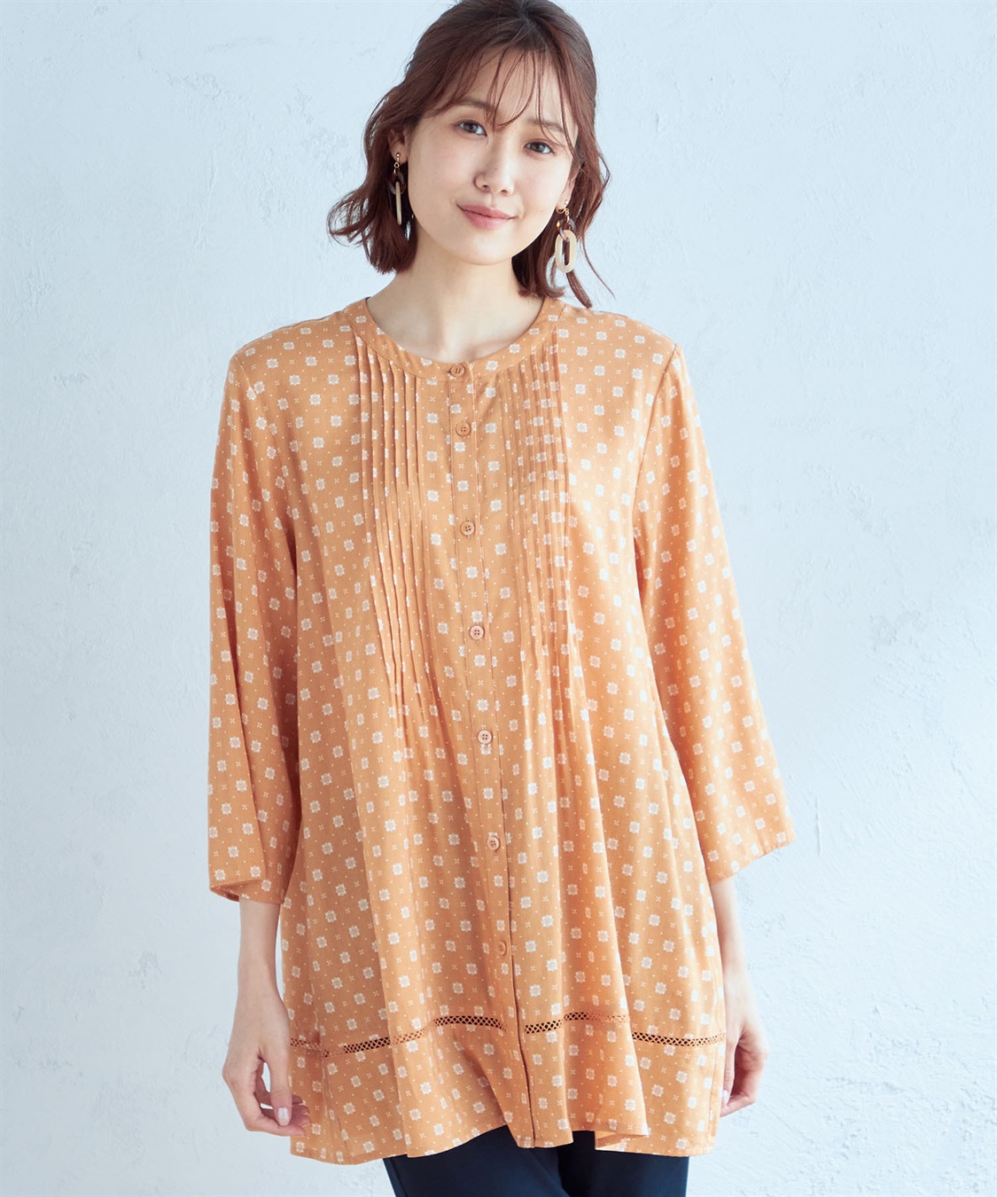 小紋柄シャツチュニック DECOY｜クロスプラス公式通販サイト