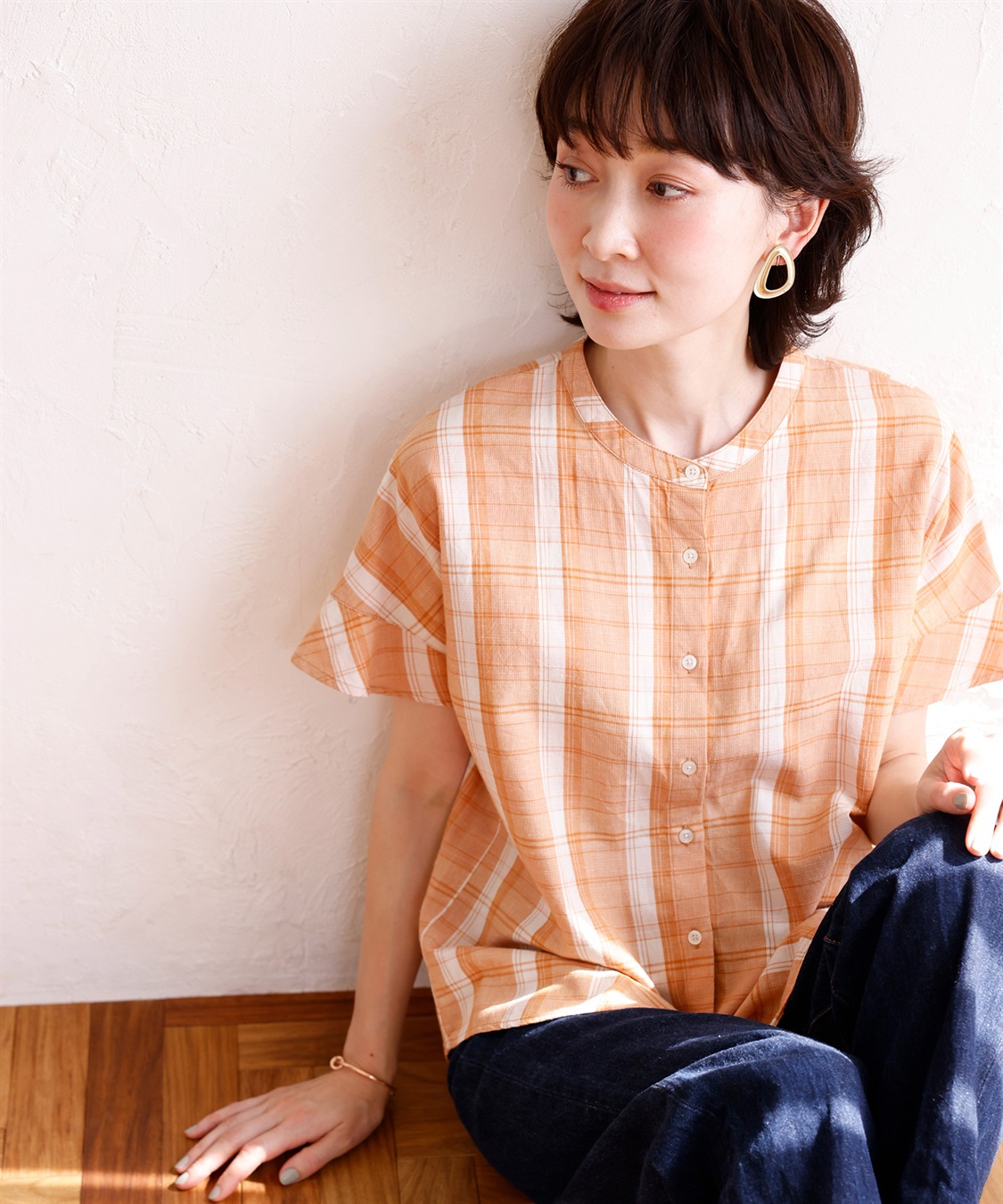 DECOY リネンブレンドチェックブラウス_main