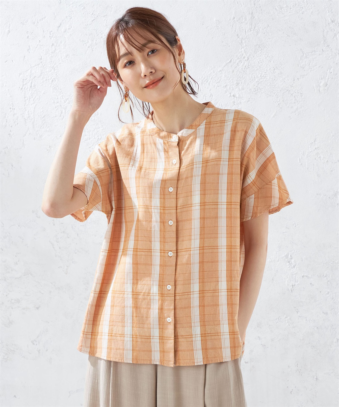 リネンブレンドチェックブラウス DECOY｜クロスプラス公式通販サイト