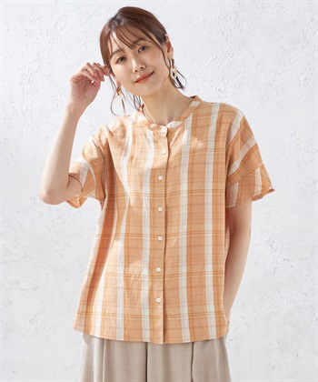 DECOY リネンブレンドチェックブラウス_variationthumb_1