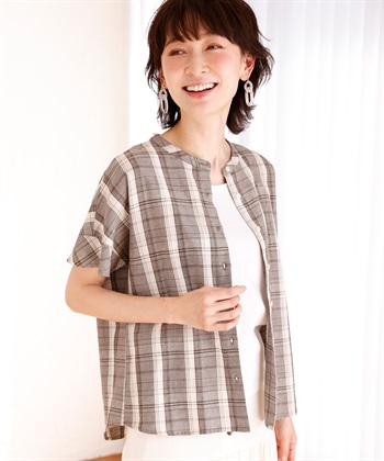 DECOY リネンブレンドチェックブラウス_variationthumb_2