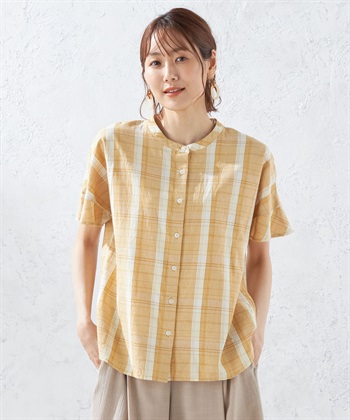 DECOY リネンブレンドチェックブラウス_variationthumb_3