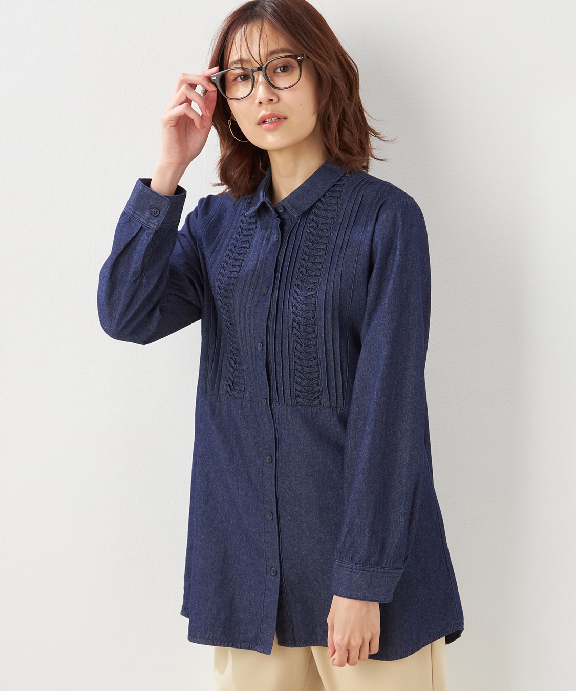 DECOY ピンタックデニムブラウス_main