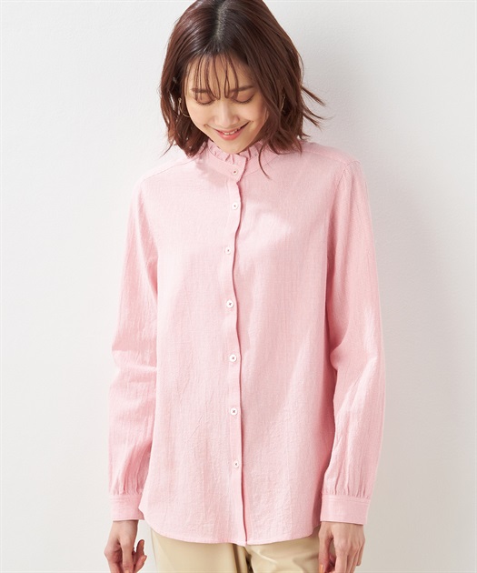 タグ付き新品　yori　シャーベットフリルカットソー　サーモンピンク オリジナル “5番めのトップス” サリーのチャーチブラウス サーモン