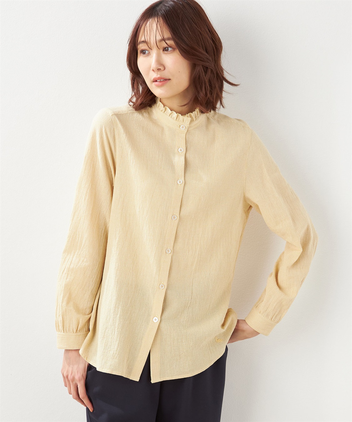 DECOY 【オーガニックコットン】ミニチェック襟フリルブラウス_variation_2