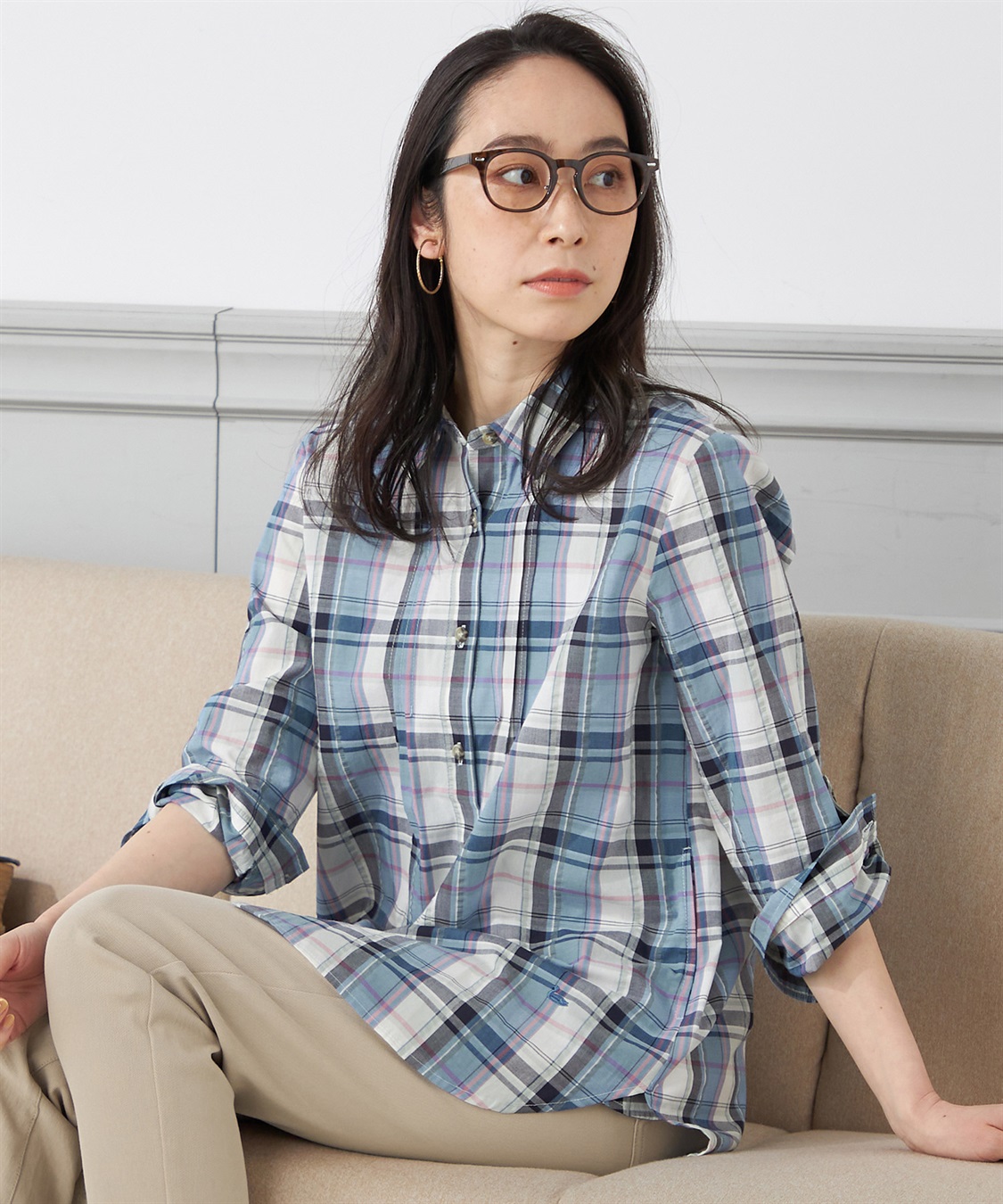 DECOY オーガニックコットンチェックブラウス_main