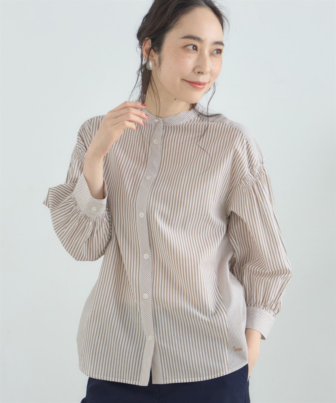 美品　STUDIO PICONE ストライプシャツ切替カットソー　サイズ38 美品 STUDIO PICONE ストライプシャツ切替カットソー サイズ38
