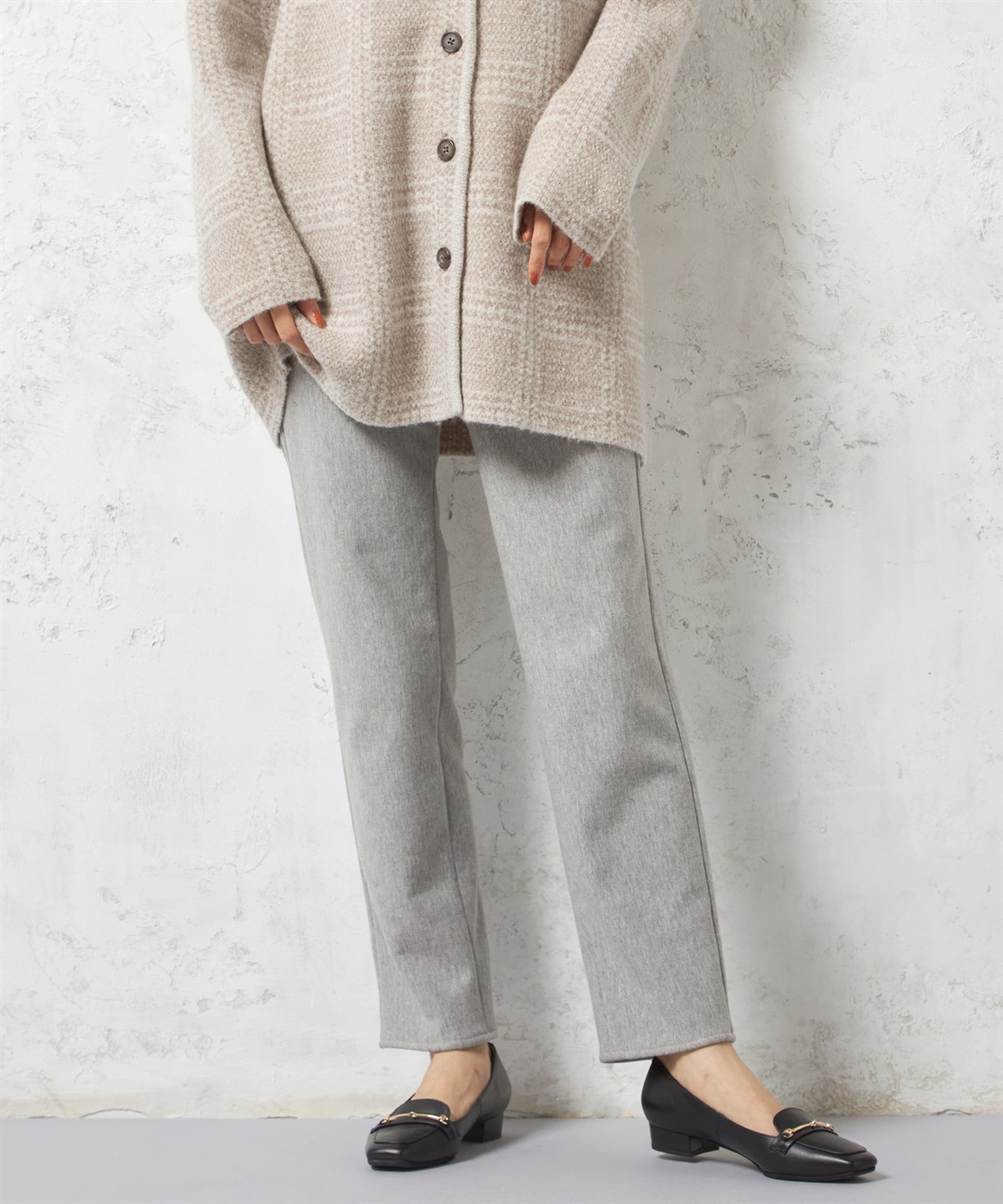 パンツ flourish* 洗える/後ろウエストゴム】アシンメトリーウォッシャブルタックフレア