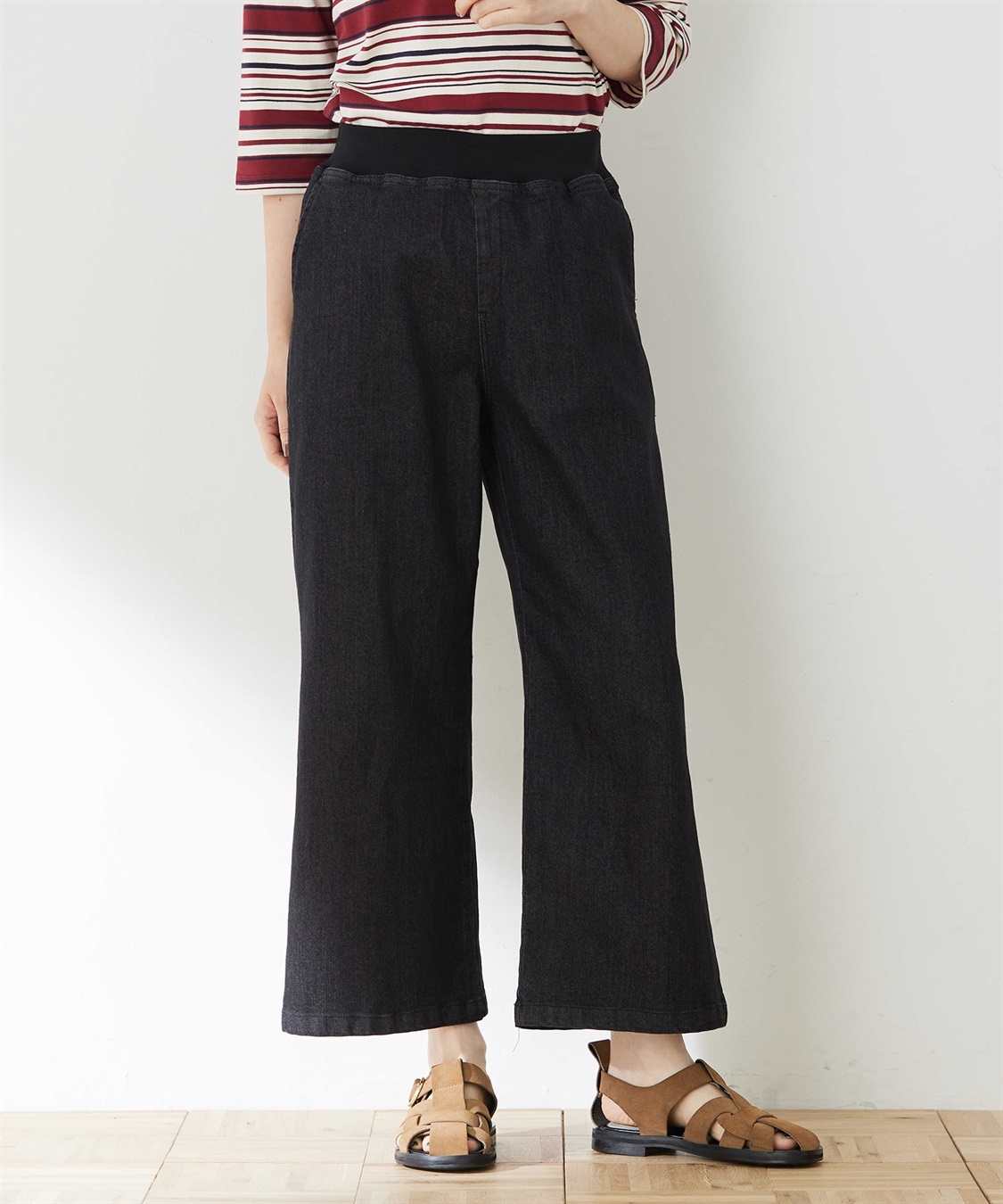DECOY ストレッチデニムワイドパンツ【リブウエスト】_variation_3