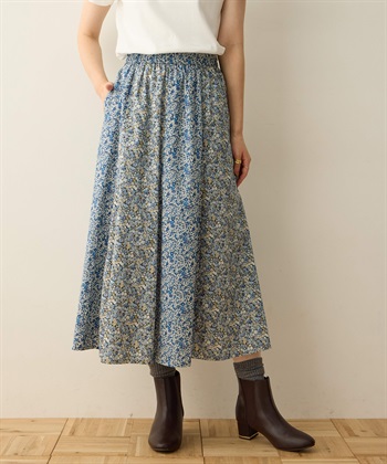 リバティプリントスカート(ネイビー-64cm)