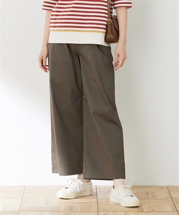 ストレッチワイドパンツ【リブウエスト】(カーキ-64cm)