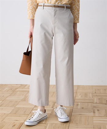 ストレッチストレートパンツ【接触冷感・後ろウエストゴム】(ベージュ-61cm)