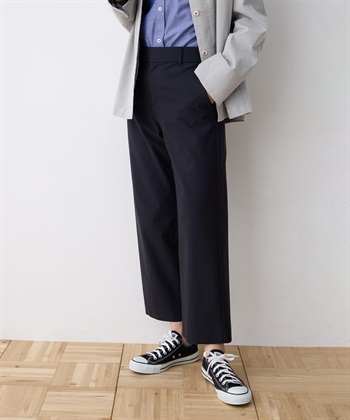 ストレッチストレートパンツ【接触冷感・後ろウエストゴム】(ネイビー-61cm)