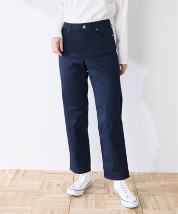 ストレッチストレートパンツ【後ろウエストゴム】(ネイビー-64cm)