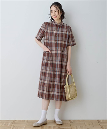 チェックワンピース(ブラウン-9号)
