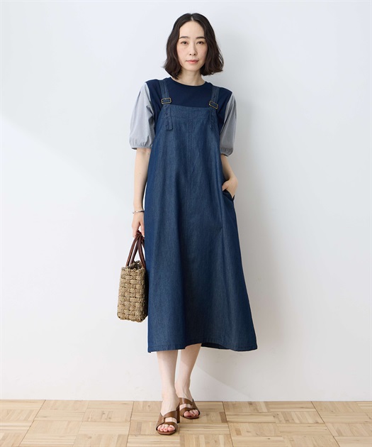 美品AND Maryブラックデニムサスペンダースカート Aunt Marie's マルチサイズ デニムスカート デニムサスペンダー