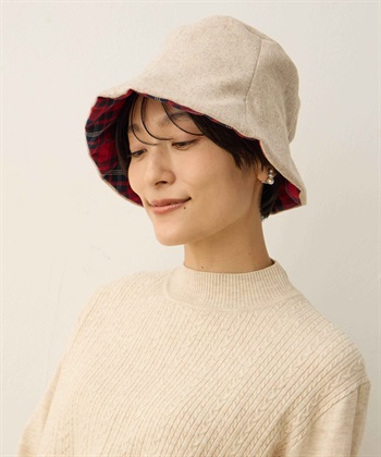 ツバ裏チェックハット(ベージュ-フリー)