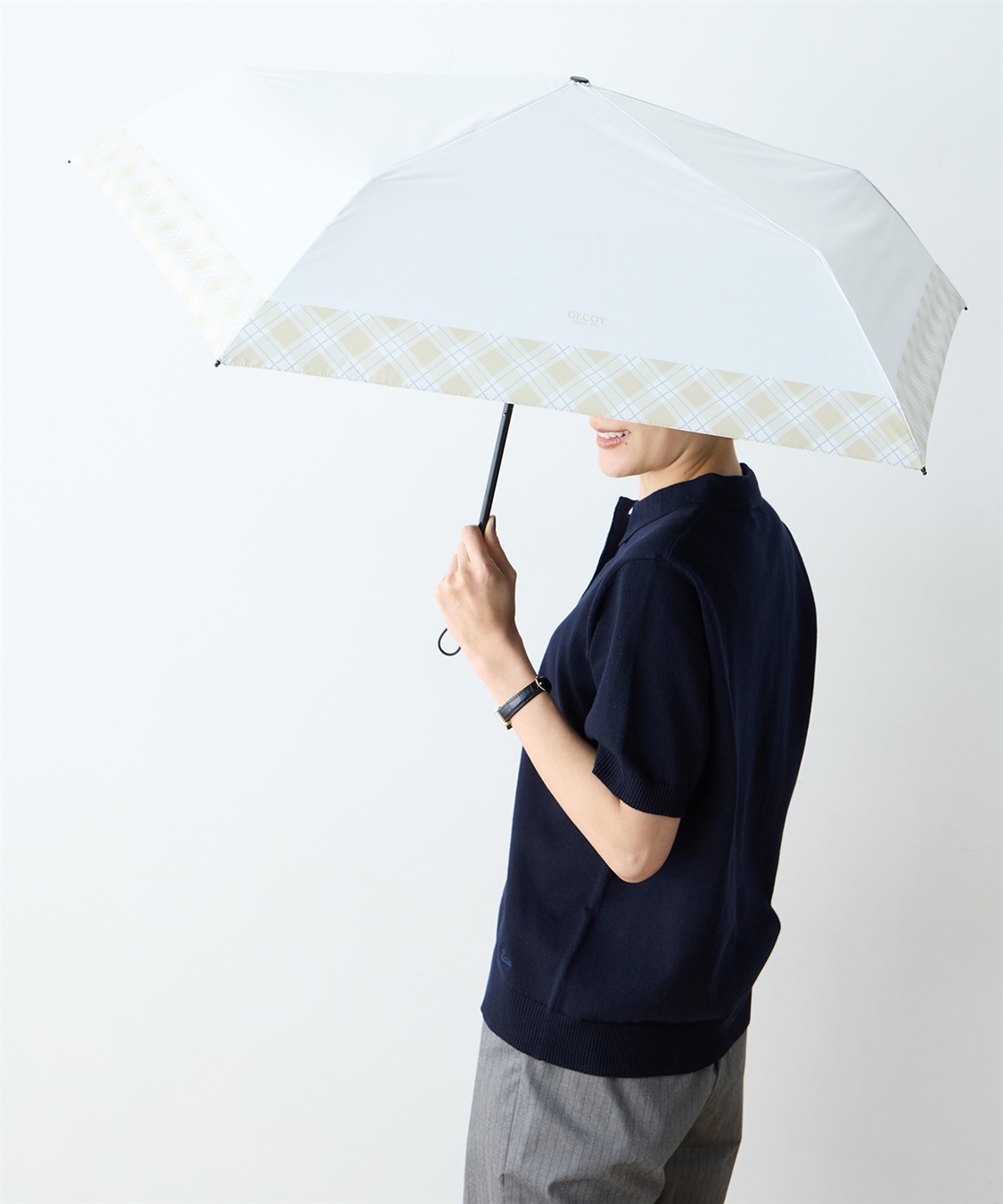DECOY 部分チェック折り畳み傘【晴雨兼用】【UVカット】【遮熱】【軽量】_variation_1