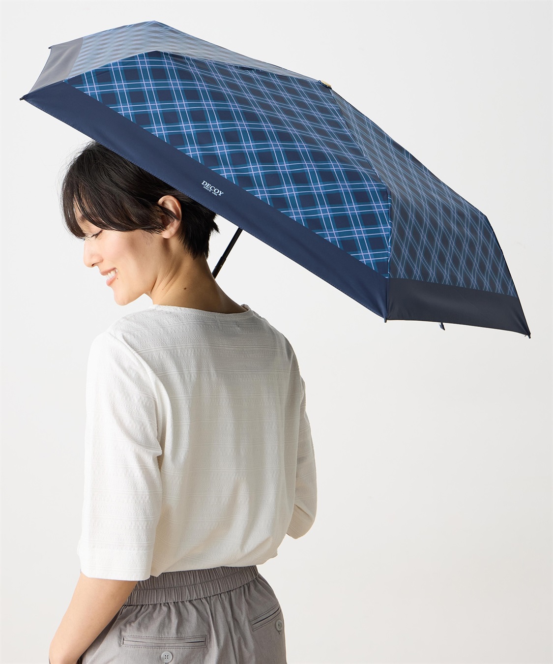 DECOY チェック折り畳み傘【晴雨兼用】【UVカット】【遮熱】【軽量】_main