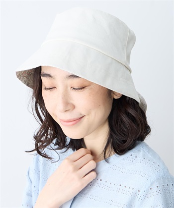 【Liberty】リバティプリントシャンブレーリボンハット(アイボリー-フリー)