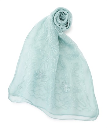 刺しゅうストール(ブルー-フリー)