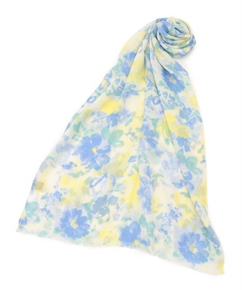 フラワープリントストール(ブルー-フリー)