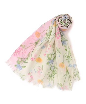 【オーガニックコットン】ボタニカルプリントストール(ピンク-フリー)