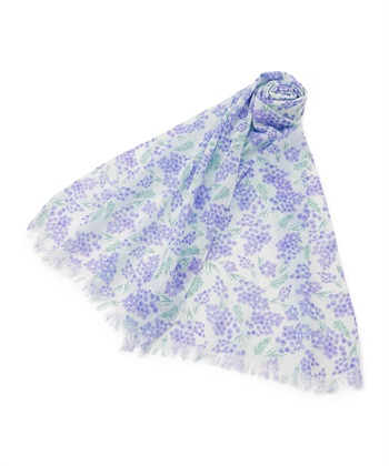 【オーガニックコットン】ミモザプリントストール(ブルー-フリー)